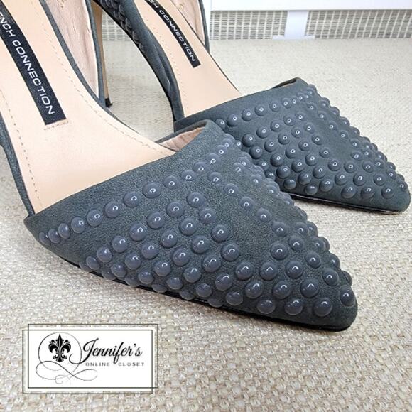 French Connection Women's Gray Ellis Studded Suede Heels Size 6.5 - Picture 6 of 13